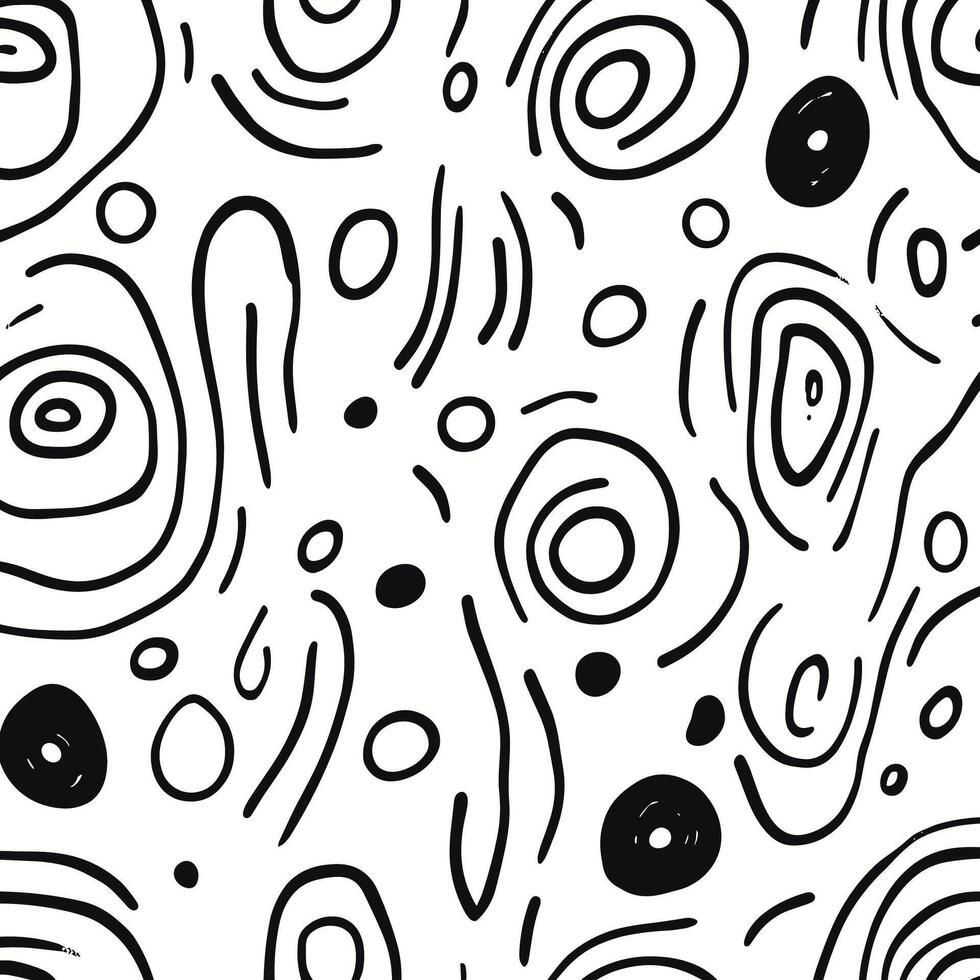 Abstract Black and White Doodle Pattern with Swirls and Circles vector