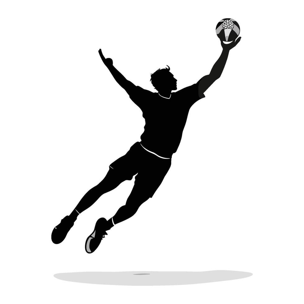 Silhouette of a Handball Player Jumping with the Ball vector