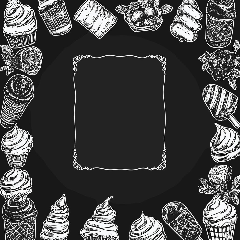 Decorative Chalkboard Frame with Pastries and Sweets vector