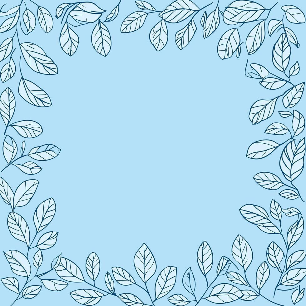 Decorative Blue Background with Botanical Leaf Border vector