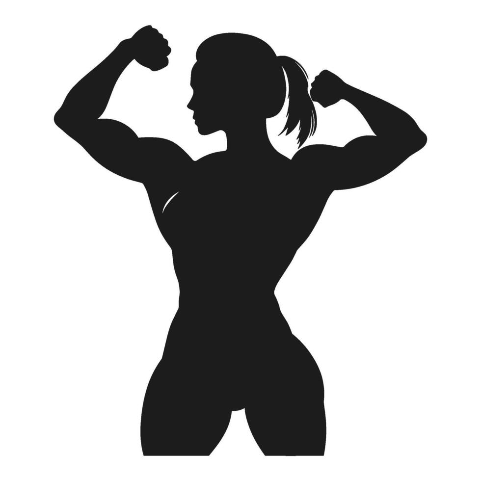 Silhouette of a Female Athlete Flexing Her Arms in a Power Pose vector