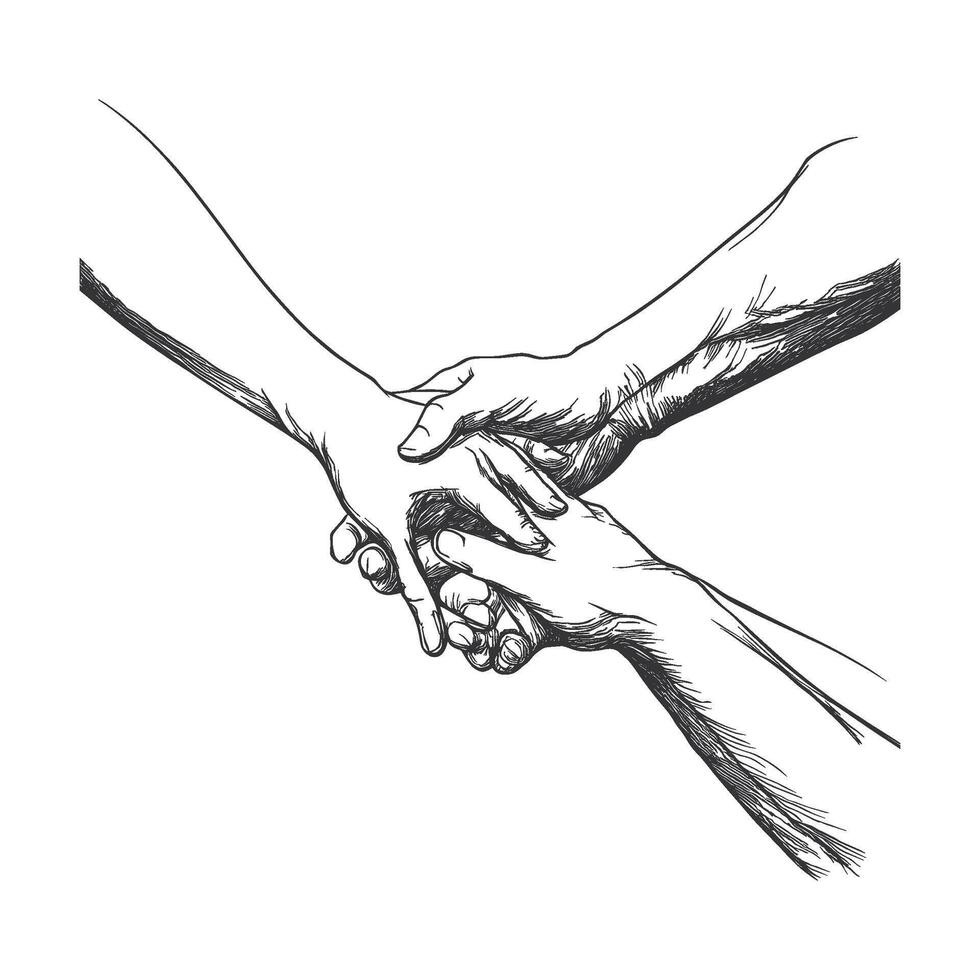 HandDrawn Illustration of Two Hands Holding Each Other vector