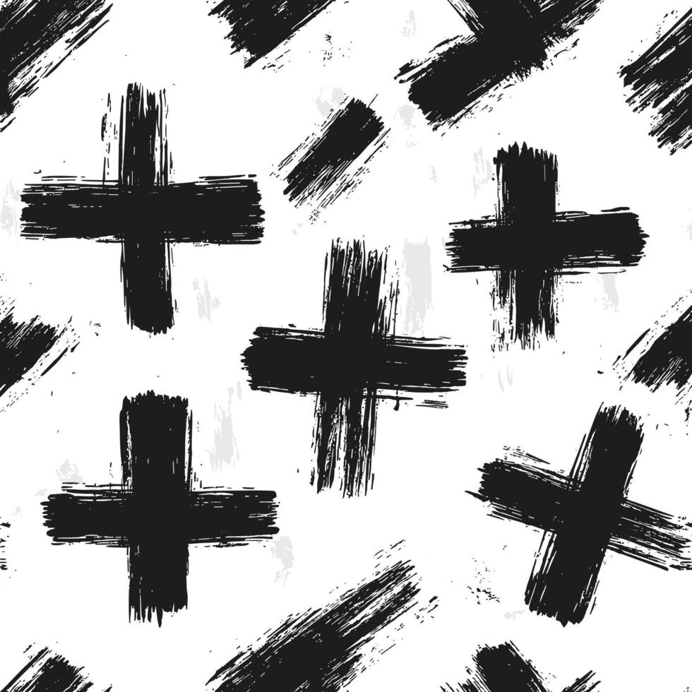 Abstract Black Brushstroke Crosses Pattern on White Background vector