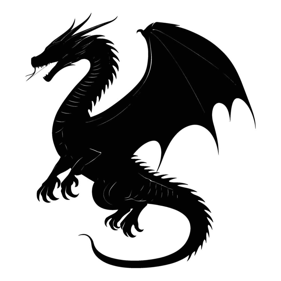 Majestic Black Dragon with Extended Wings vector