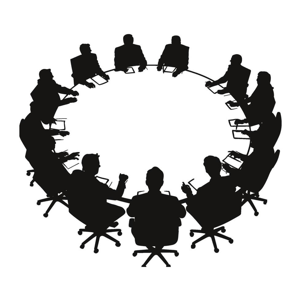 Business Professionals Collaborating at a Table Silhouette vector