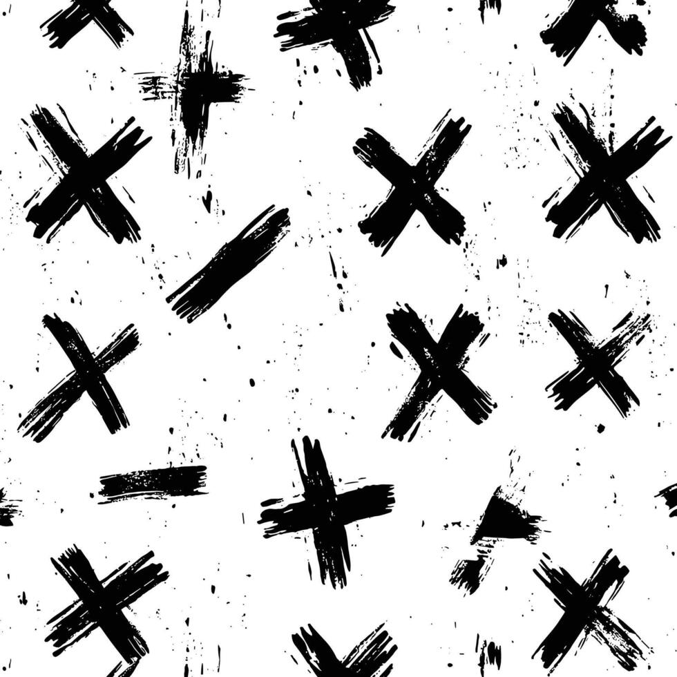 Random Black Brushstroke Crosses on White Background vector