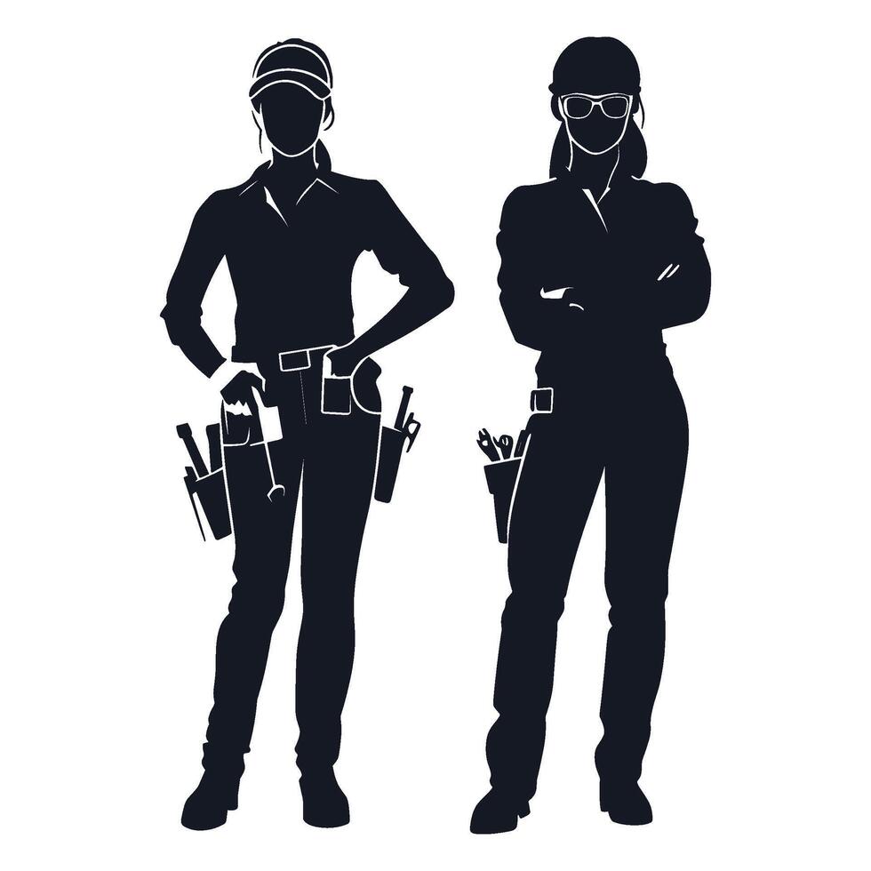 Armed Female Tactical Agents in Confident Stance vector