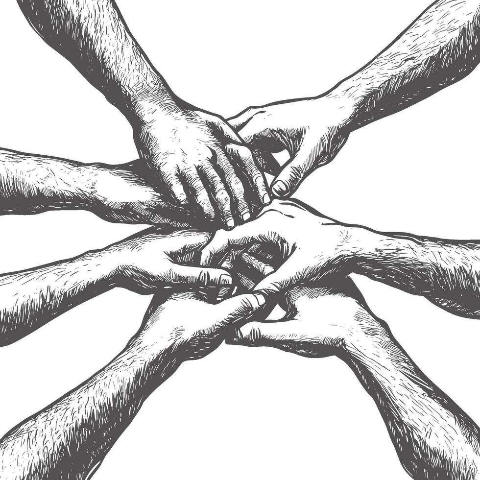 Sketch of Hands Joining Together in Unity vector