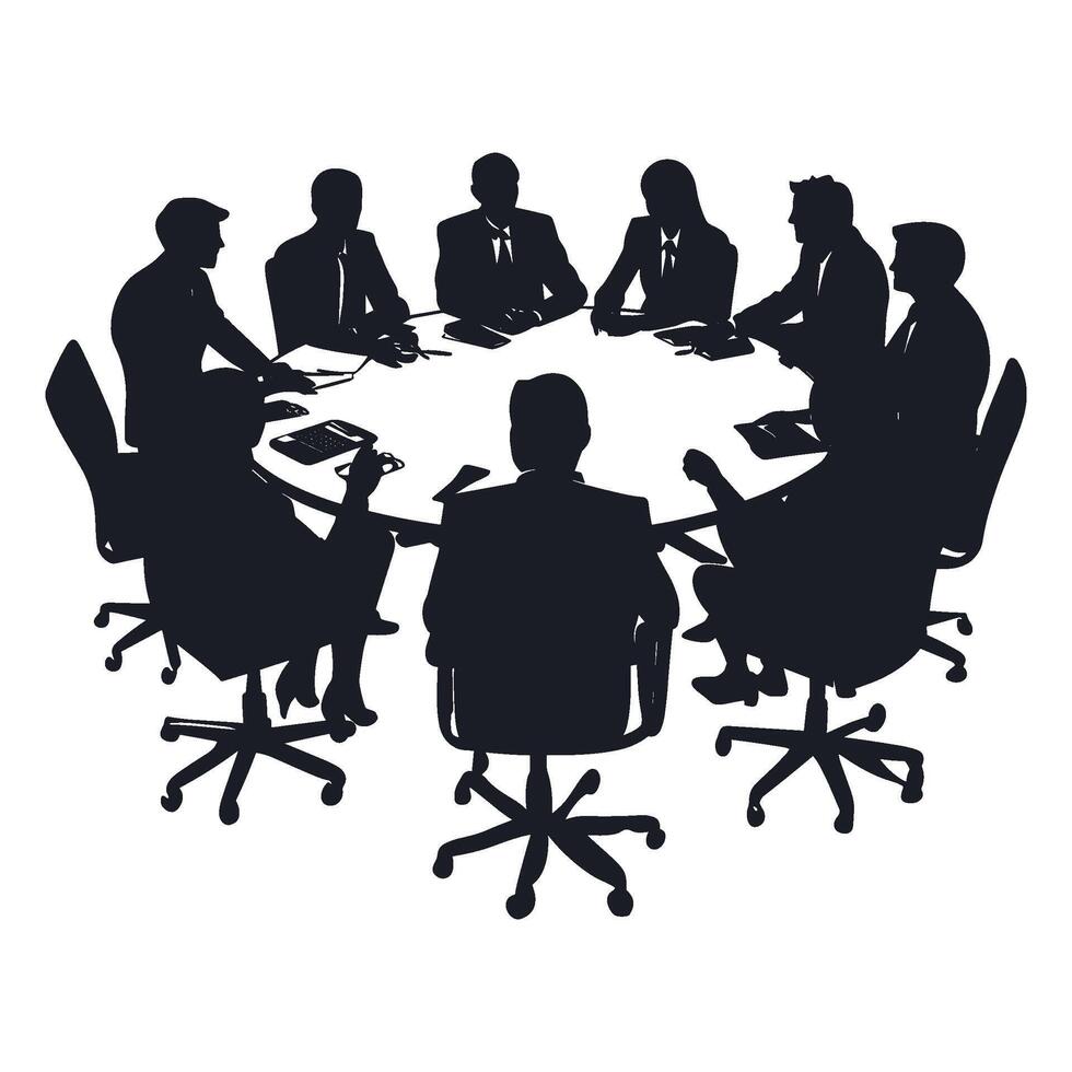 Business Meeting Silhouettes Around a Conference Table vector