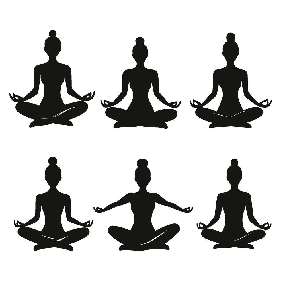 Meditation Silhouettes in Rows vector