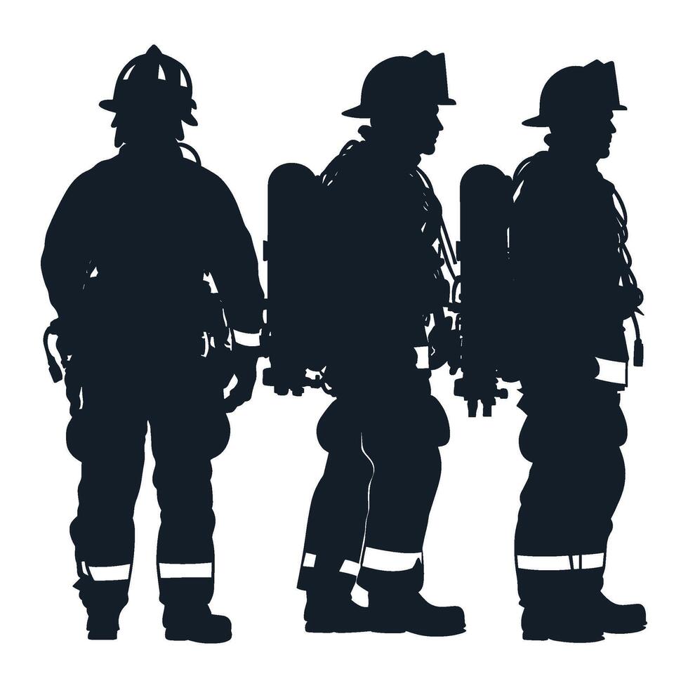 Firefighters in Silhouette Standing Together vector