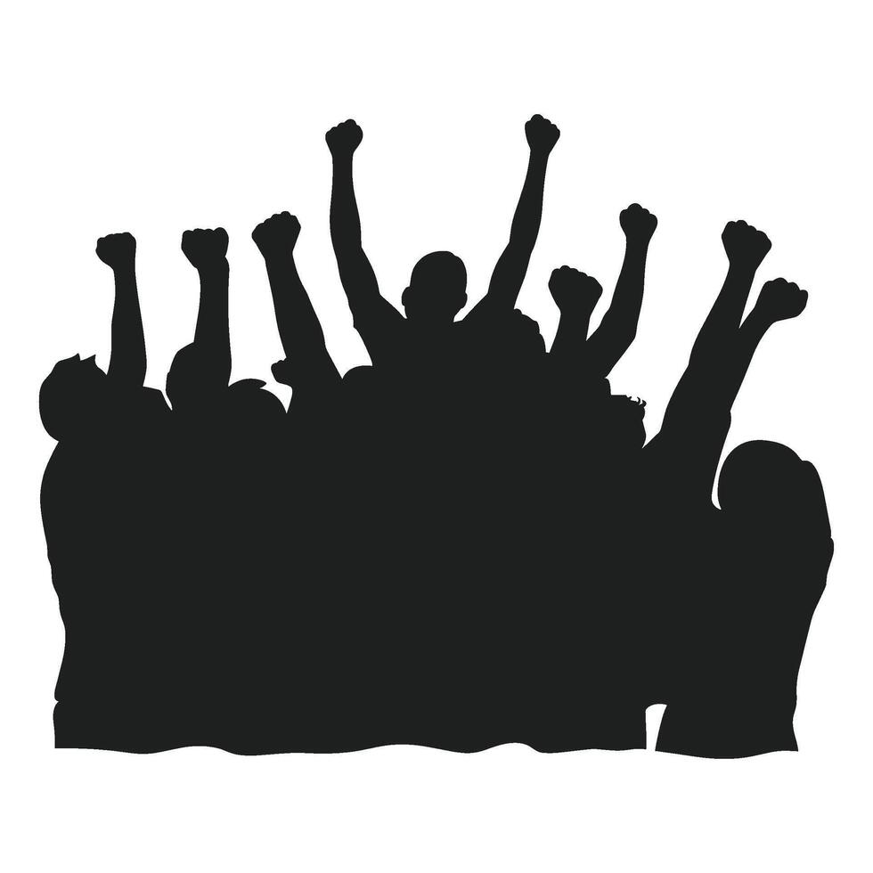 Crowd Silhouette Cheering with Hands Raised in Unity vector
