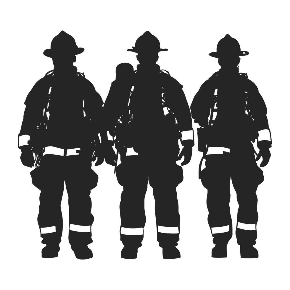 Firefighter Team Silhouettes Standing Together in Uniform vector