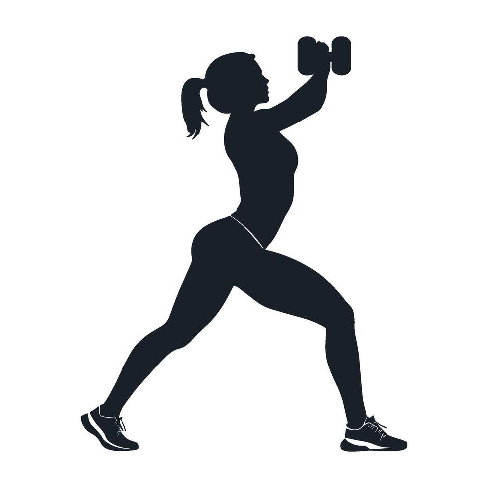 Silhouette of a Woman Lifting Dumbbells in a Strength Pose vector