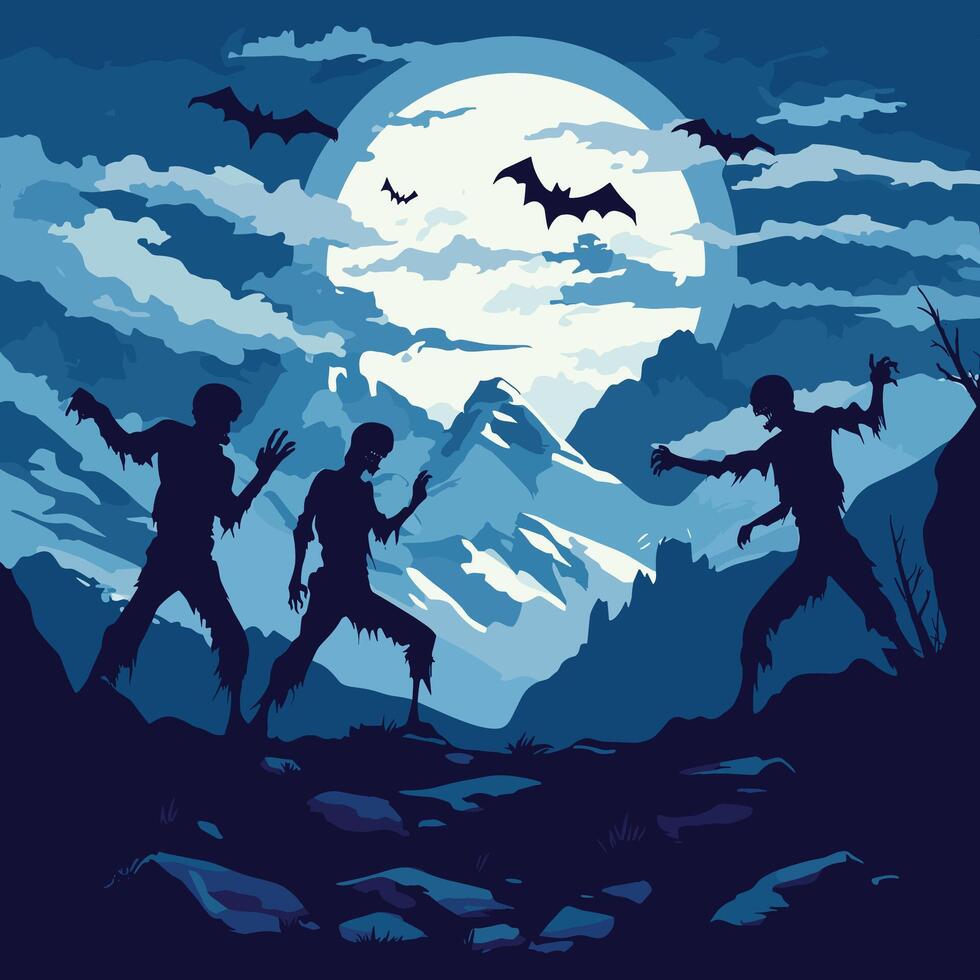 Halloween Dance Silhouettes with Full Moon and Clouds vector