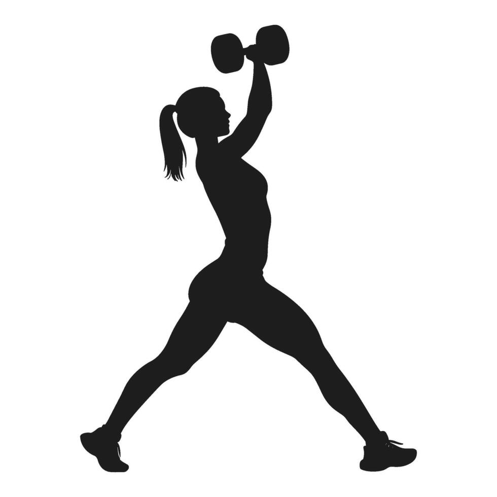 Silhouette of a Woman Jogging with Dumbbells vector