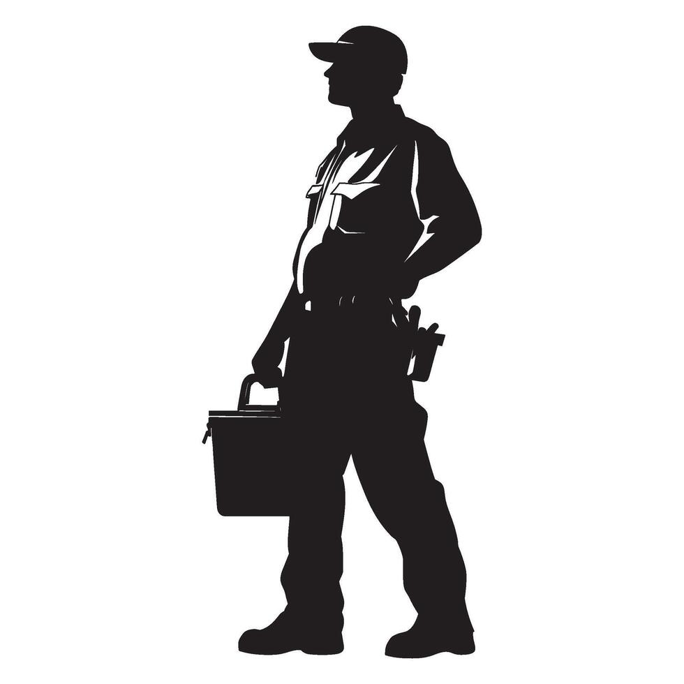 Silhouette of a Maintenance Worker Carrying a Toolbox vector
