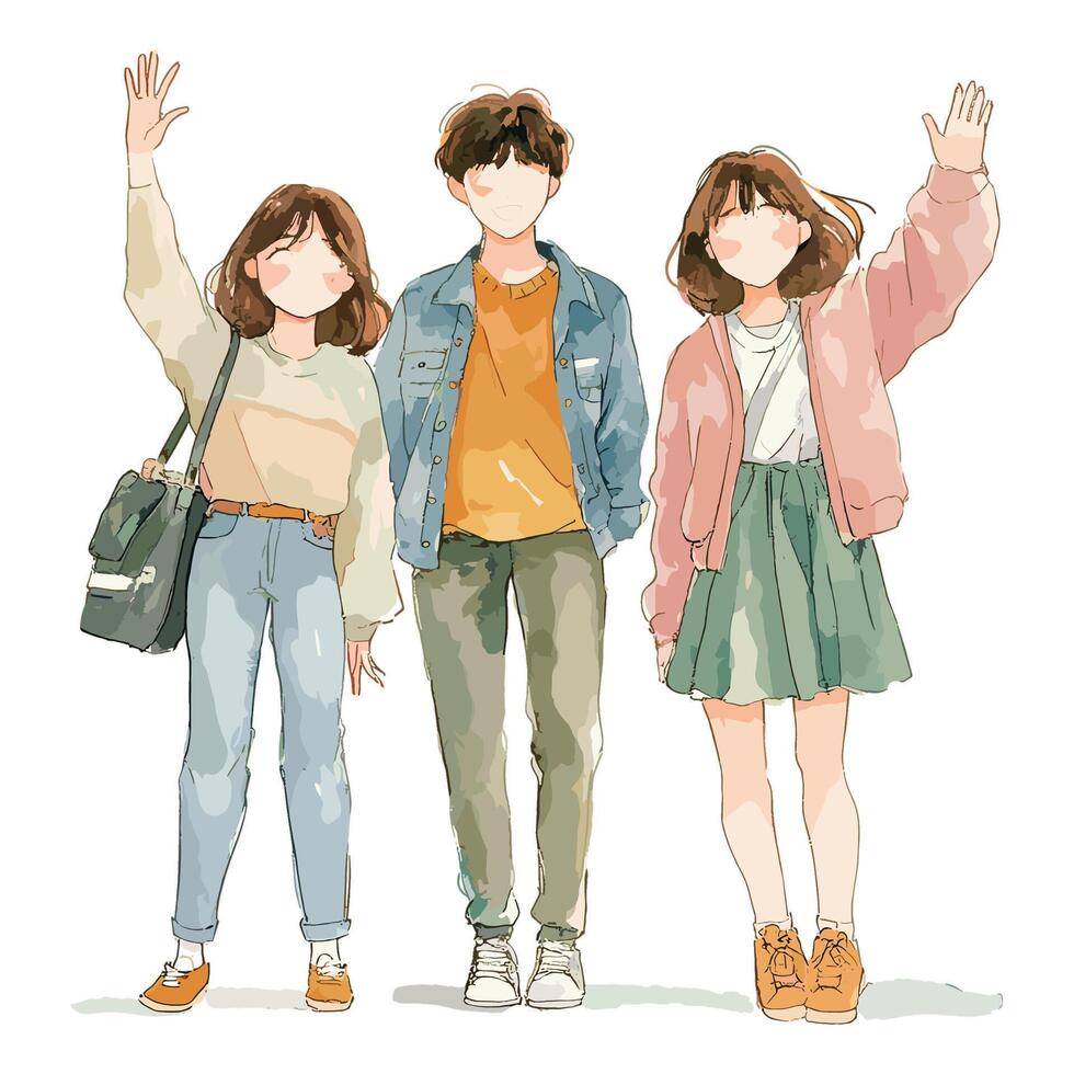 Three Friends Standing Together with Masks in a Silhouetted Design vector