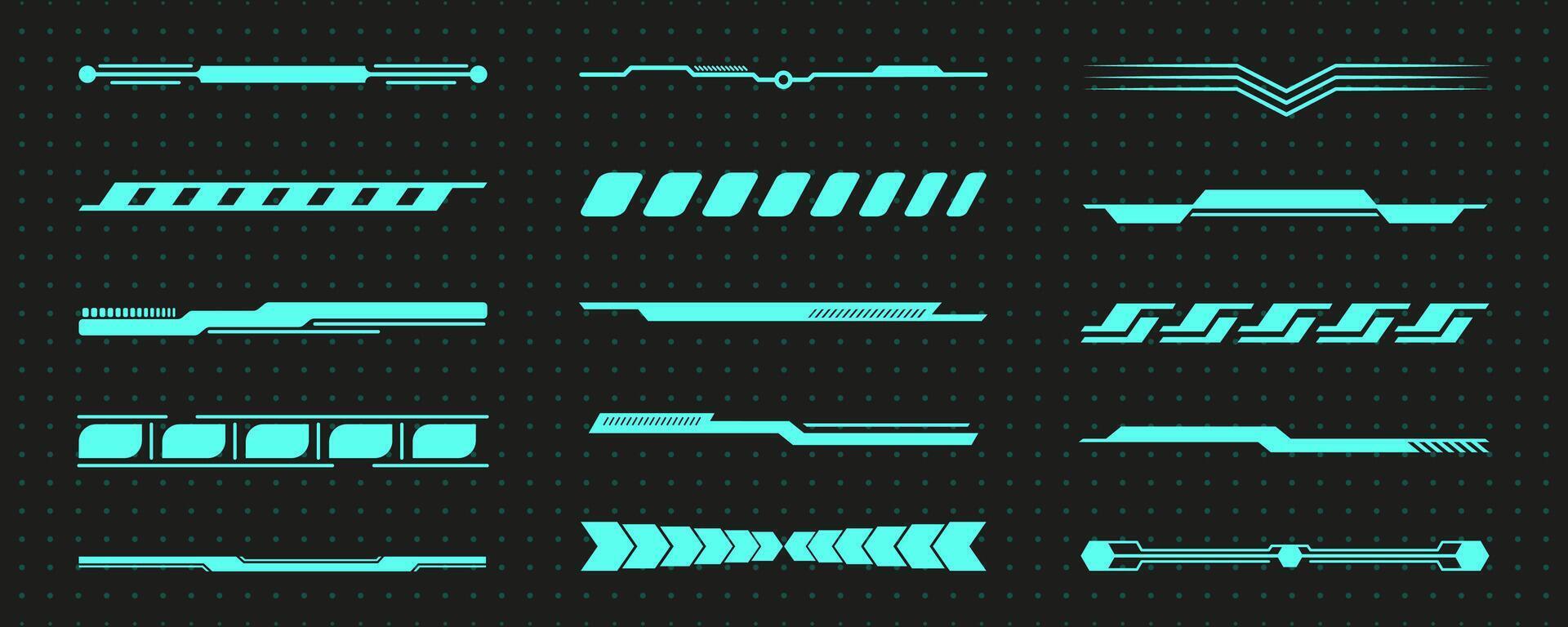 Retro 90s futuristic game hud element set, psychedelic groovy interface decoration aesthetic, geometric trendy y2k ui figure design, space frame shape collection, modern blue neon symbol graphic. vector