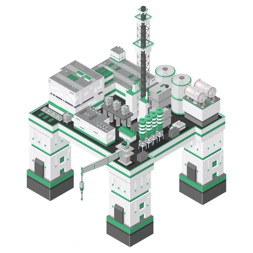 Offshore Sea Oil Rig Drilling Platform Production Refinery Color Icon Illustration vector
