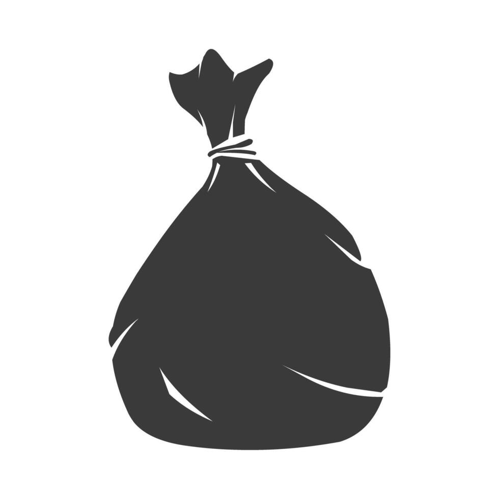 Simple Tied Black Plastic Refuse Trash Garbage Bag Sack Black Silhouette Icon Illustration vector