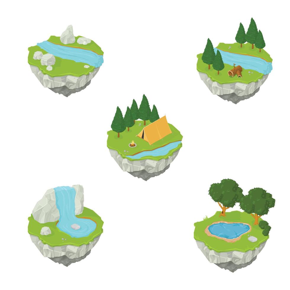 Outdoor Travel Tourism Vacation Camping Holiday Journey - Color Illustration Symbols vector