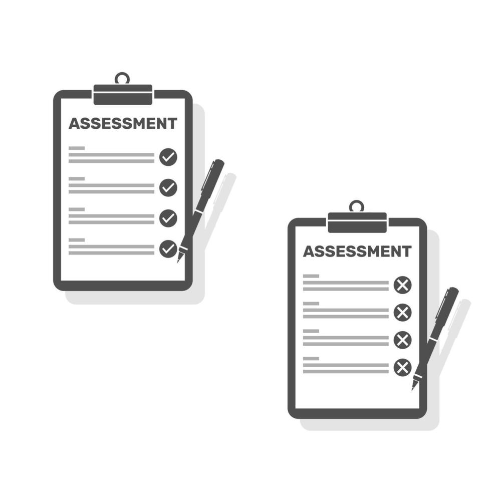 Financial Business Document on Clipboard Test Assessment Pass and Fail - Black Silhouette Icon Illustration Symbol vector