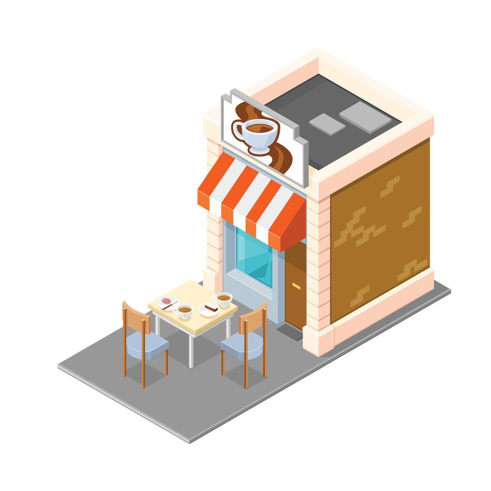 Isometric Coffee Shop Cafe Building Eating out Color Icon Illustration vector