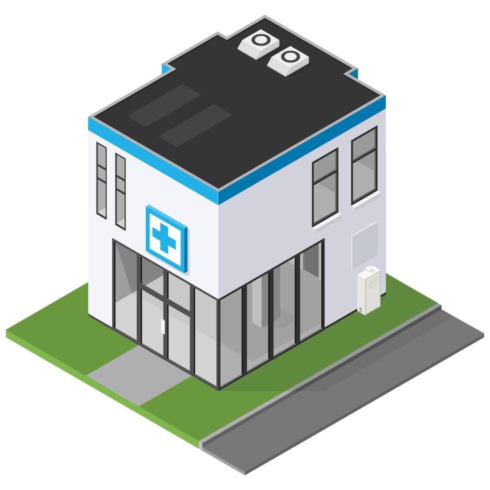 Isometric Medical Clinic Healthcare Medical Doctors Office - Color Icon Illustration Symbol vector