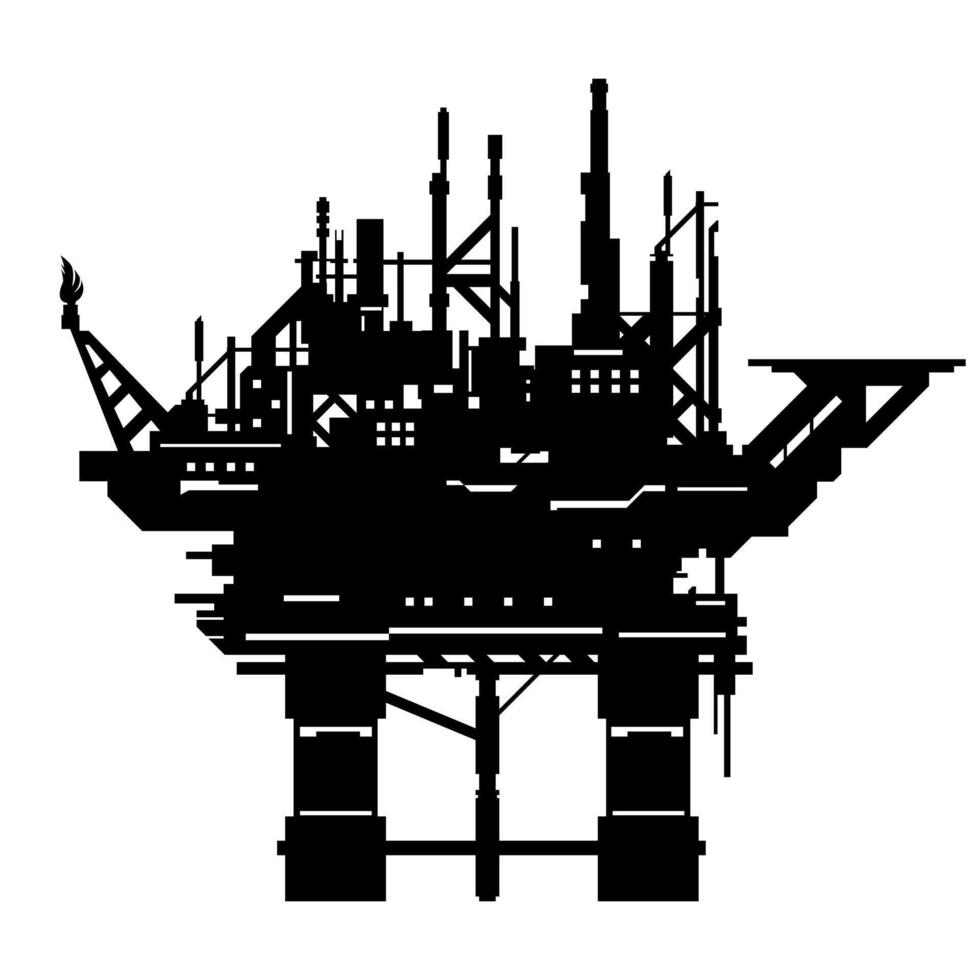 Offshore Sea Oil Rig Drilling Platform Production Refinery Black Silhouette Icon Illustration vector