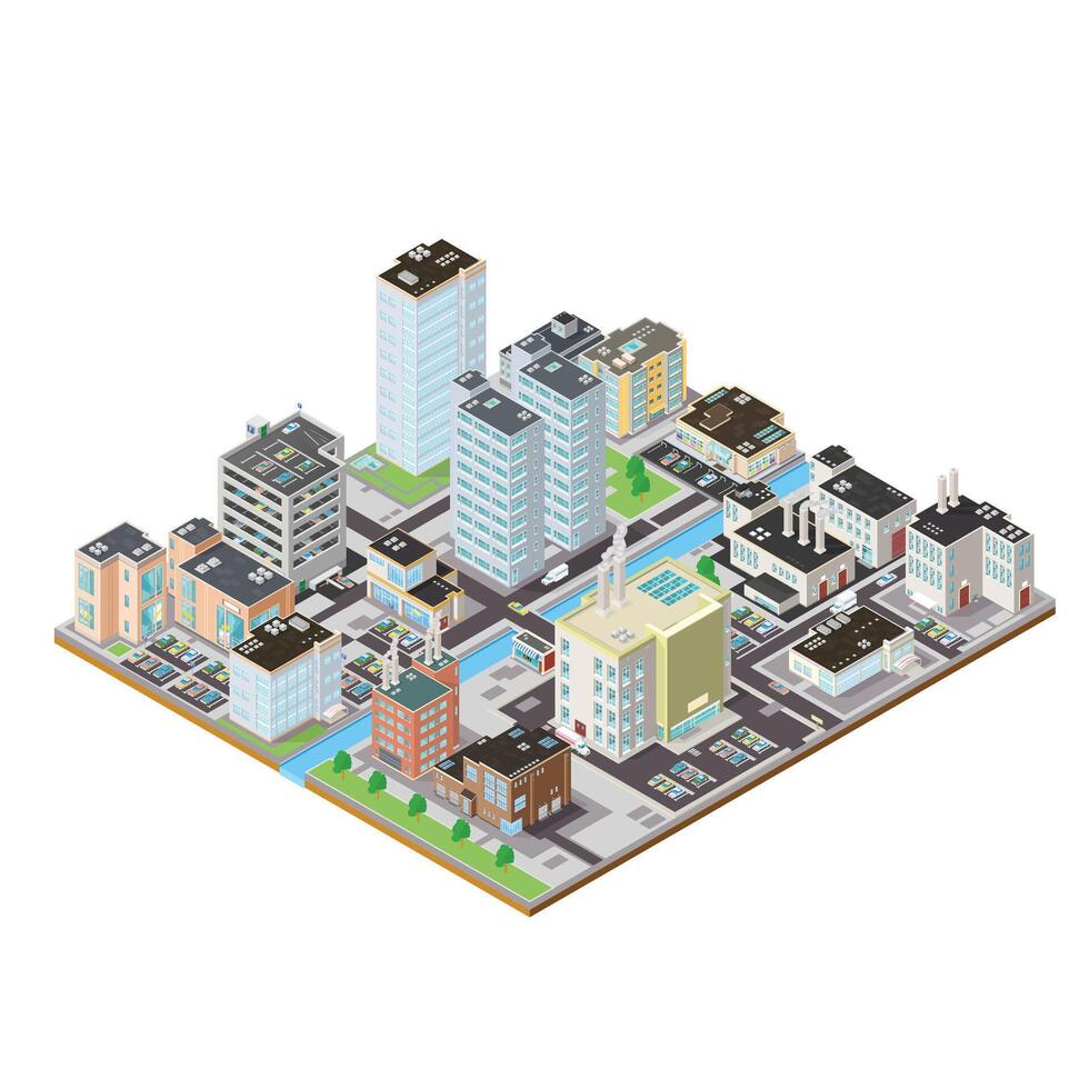 Isometric Busy City Urban Cityscape Color Icon Illustration vector