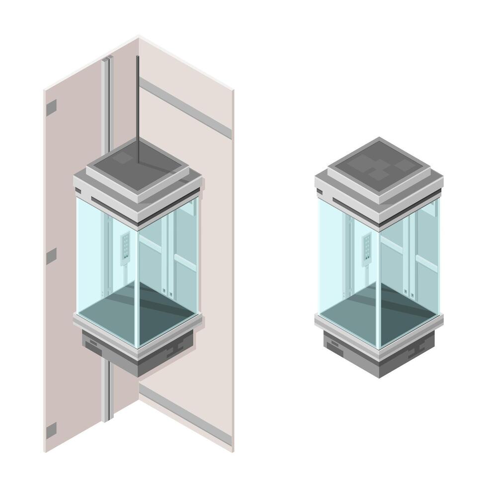Isometric Glass Modern Elevator Lift for personal transportation Icon Illustration vector