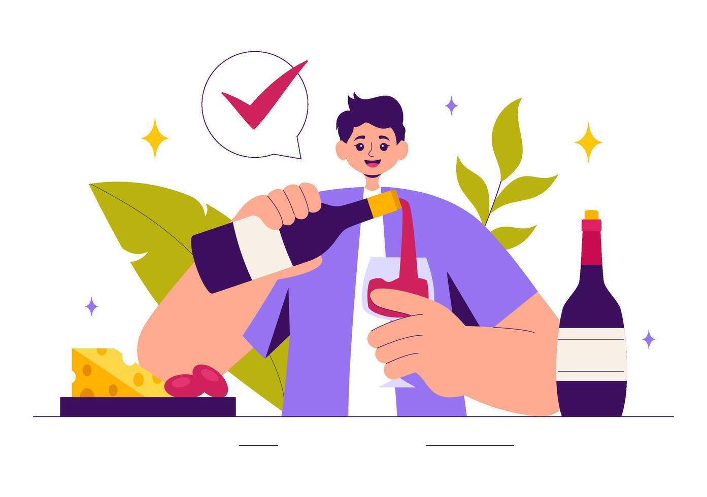 Red and White Wine Tasting with a Group of Enthusiasts Holding Glasses in a Flat Illustration vector