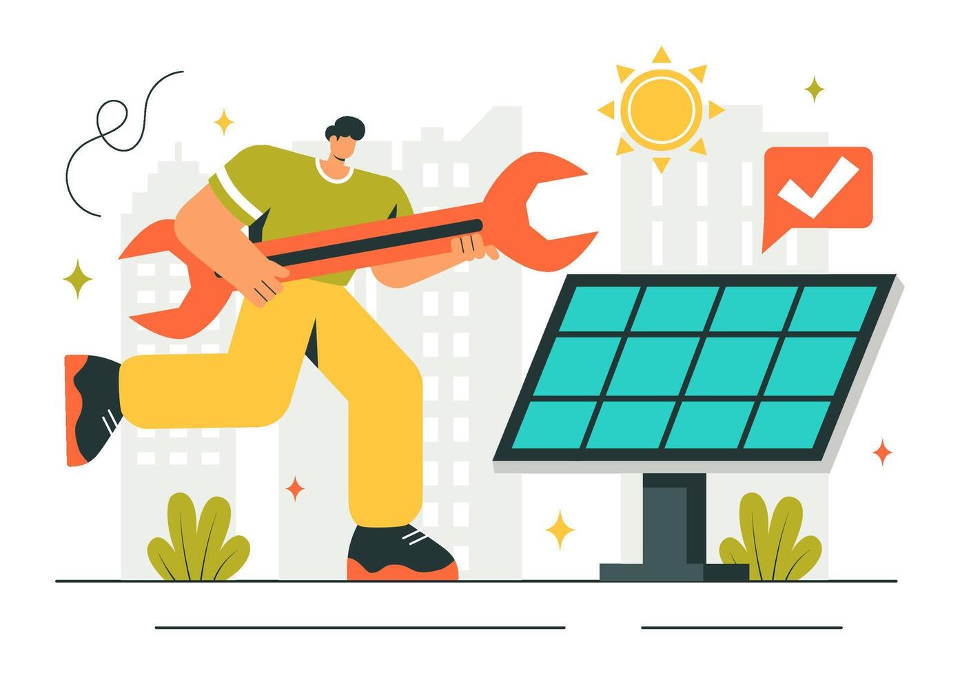 Solar Panel Installation and Maintenance Illustration for Renewable Energy Systems vector