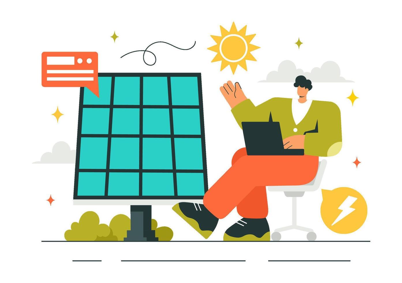 Solar Panel Inspection and Repair Illustration for Sustainable Power vector