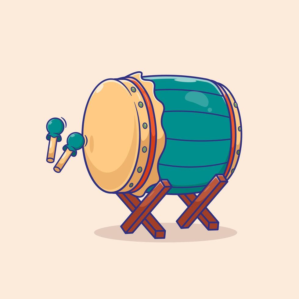 Islamic illustration equipment musical percussion of bedug drum instrument celebrates eid mubarak vector