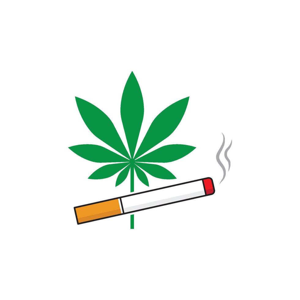 Green cannabis leaf complements a smoking cigarette vector