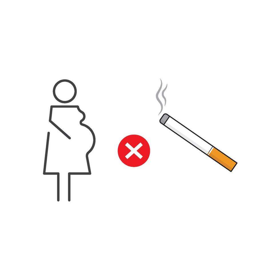 Pregnant woman smoking prohibited simple line vector