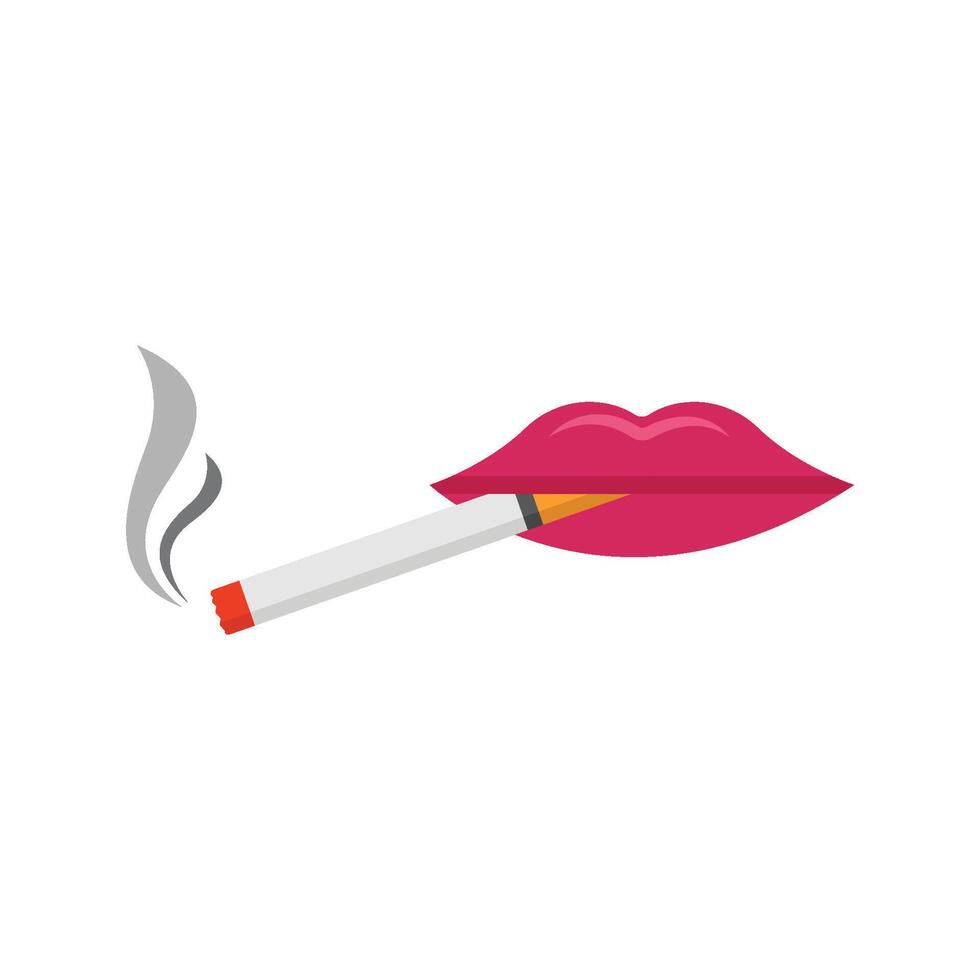 Pink lips cigarette smoke vector