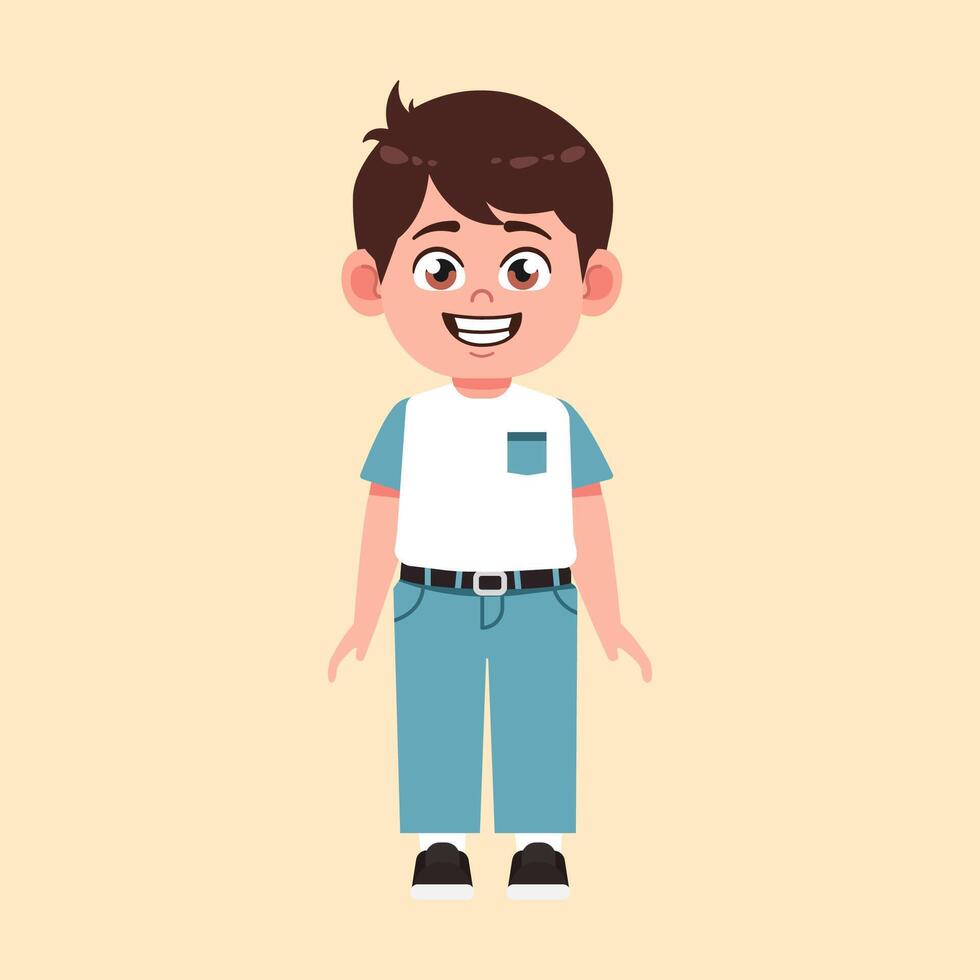 Cute Boy with Brown Hair cartoon smile and stand vector