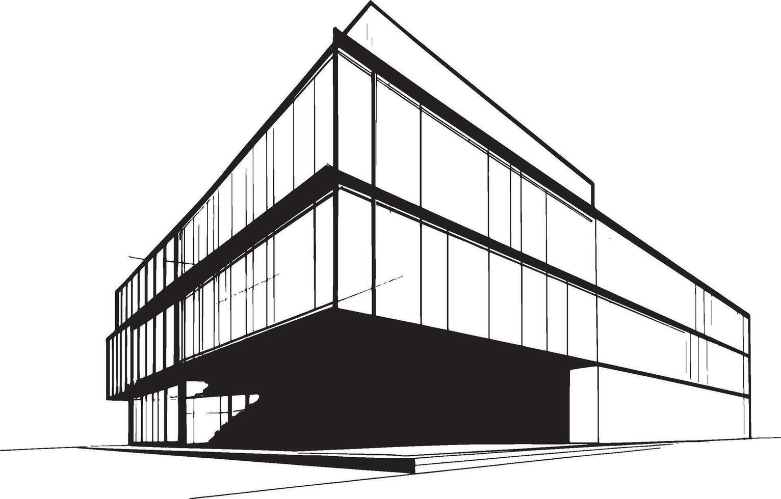 a drawing of a modern building with windows vector