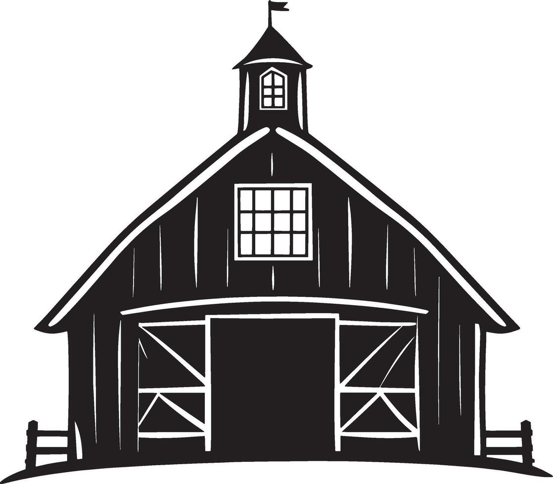 a black and white barn with a steeple vector