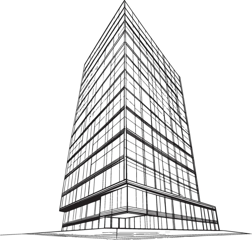 A sketch of a towering building with multiple windows. vector