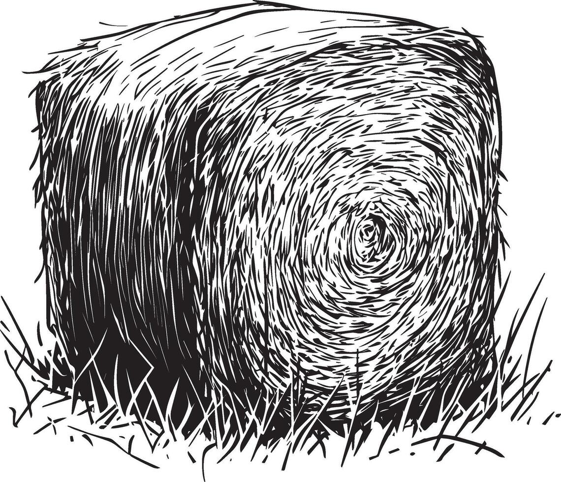 A black-and-white depiction of a rolled hay bale. vector