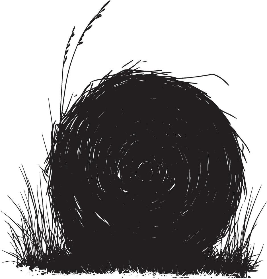 A grayscale drawing of a rolled hay bale. vector