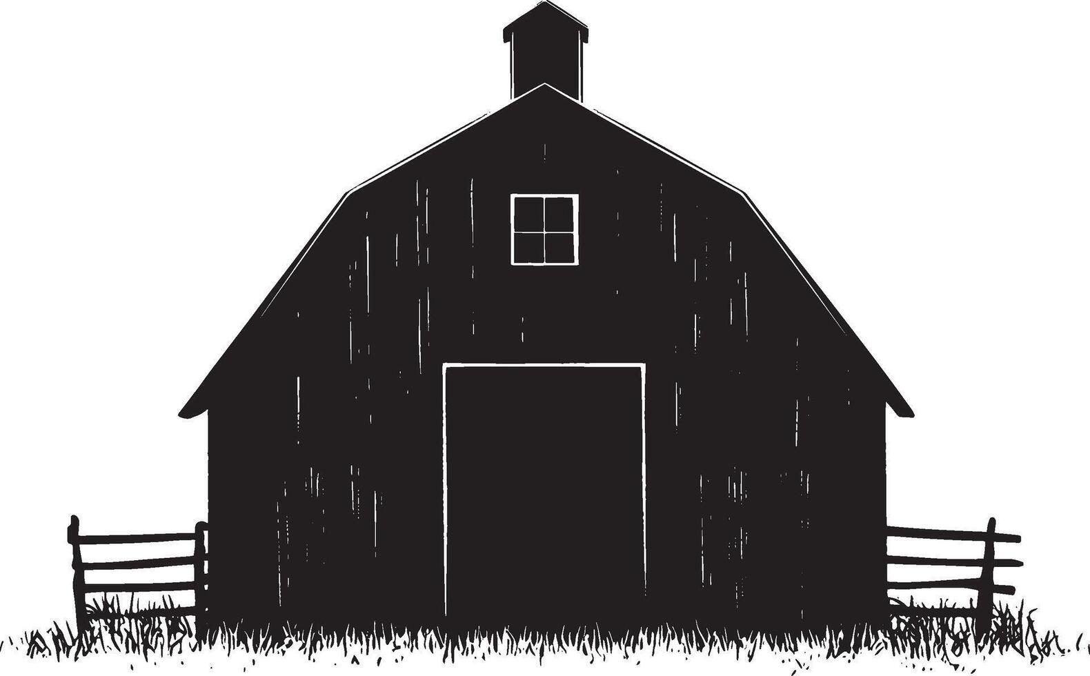 A pen-and-ink drawing of an old wooden barn. vector
