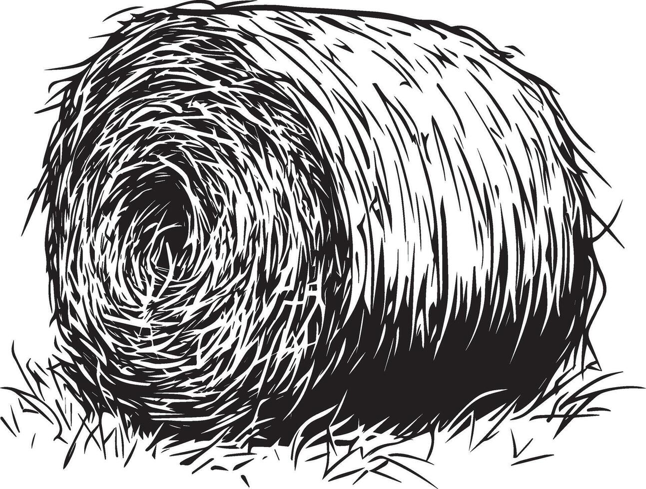 A detailed line art of a hay bale in a field. vector