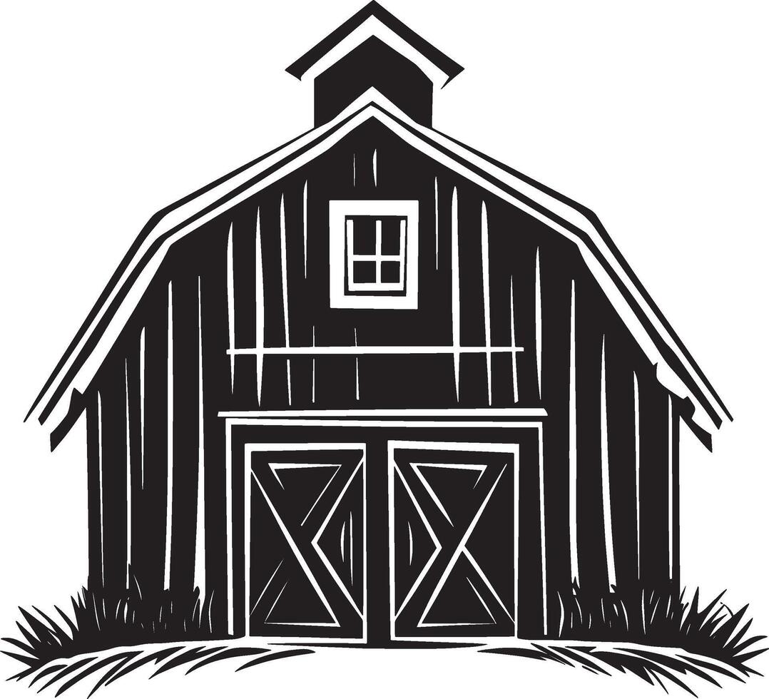 a black and white illustration of a barn vector