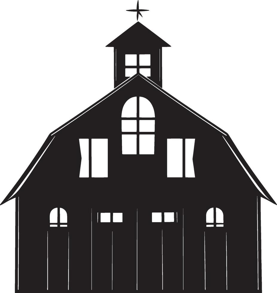 A black-and-white depiction of a traditional barn. vector