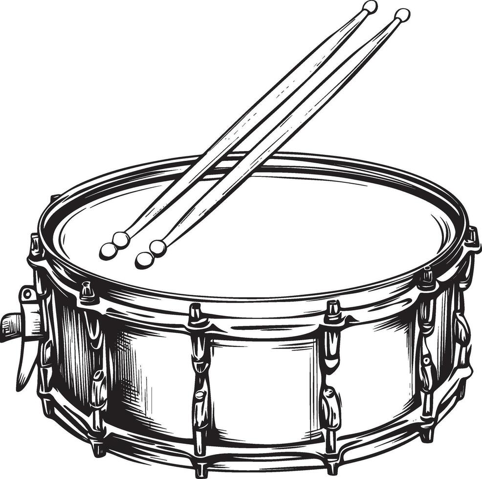 Snare Drum with Sticks outline black illustration vector